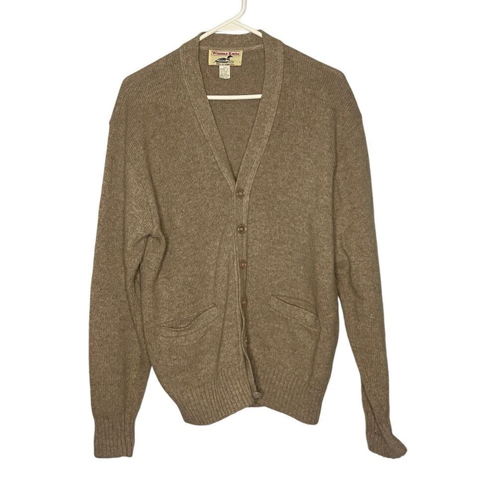 Winona Knits Wool Blend Men’s Button Front Cardigan Sweater Neutral Size Large